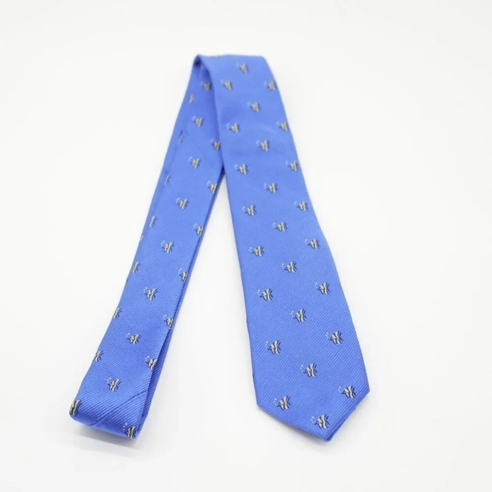 Lauren Ralph Lauren Woven Novelty Fish Blue‎ Short Skinny Silk Tie